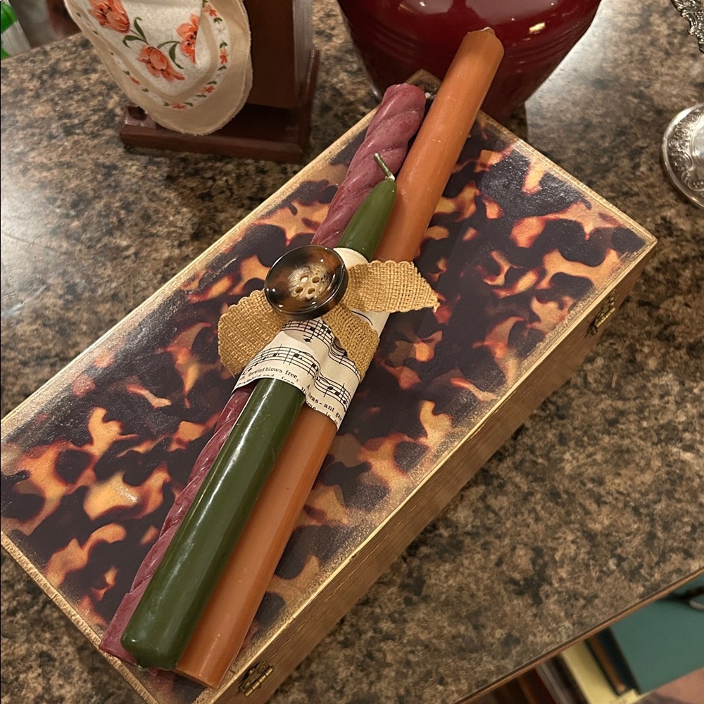 Handcrafted Pillar Candle Set with Vintage Sheet Music, Ribbon and Button